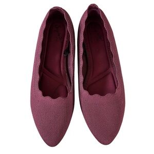 Seychelles Anthropologie | Womens ‘Berry’ Burgandy Scallop Rim Textile Flats 7.5